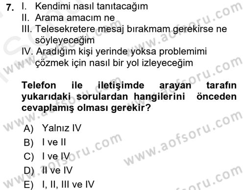 Yönetici Asistanlığı Dersi 2016 - 2017 Yılı (Final) Dönem Sonu Sınav Soruları 7. Soru