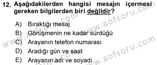 Yönetici Asistanlığı Dersi 2017 - 2018 Yılı 3 Ders Sınav Soruları 12. Soru