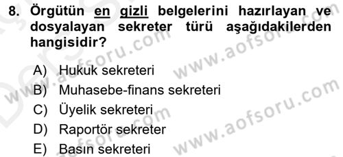Yönetici Asistanlığı Dersi 2017 - 2018 Yılı 3 Ders Sınav Soruları 8. Soru