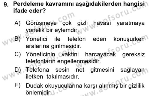 Yönetici Asistanlığı Dersi 2017 - 2018 Yılı 3 Ders Sınav Soruları 9. Soru