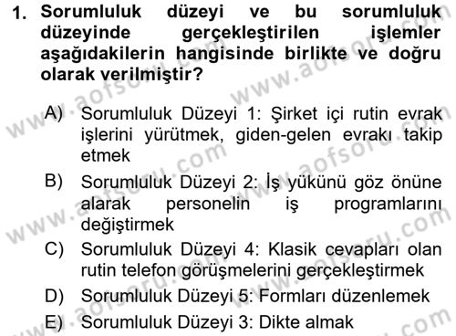 Yönetici Asistanlığı Dersi Ara Sınavı Deneme Sınav Soruları 1. Soru