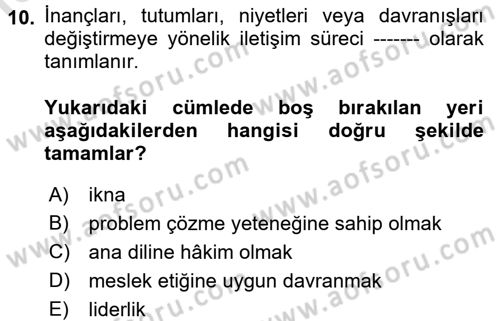 Yönetici Asistanlığı Dersi Ara Sınavı Deneme Sınav Soruları 10. Soru