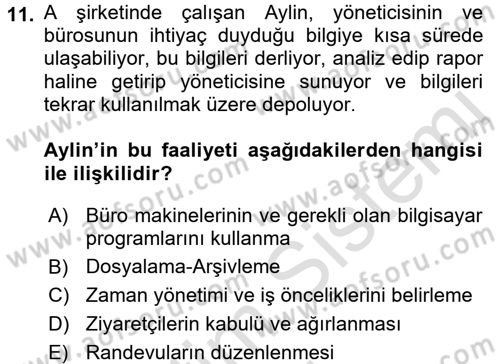 Yönetici Asistanlığı Dersi Ara Sınavı Deneme Sınav Soruları 11. Soru