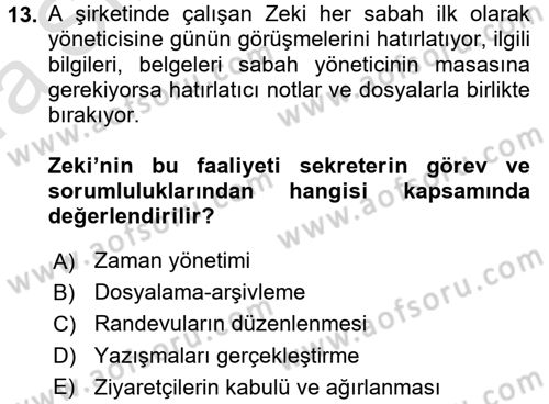 Yönetici Asistanlığı Dersi Ara Sınavı Deneme Sınav Soruları 13. Soru