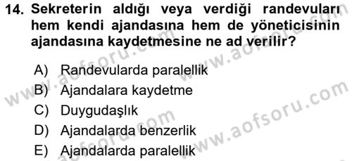 Yönetici Asistanlığı Dersi Ara Sınavı Deneme Sınav Soruları 14. Soru