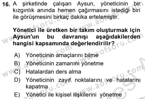 Yönetici Asistanlığı Dersi Ara Sınavı Deneme Sınav Soruları 16. Soru