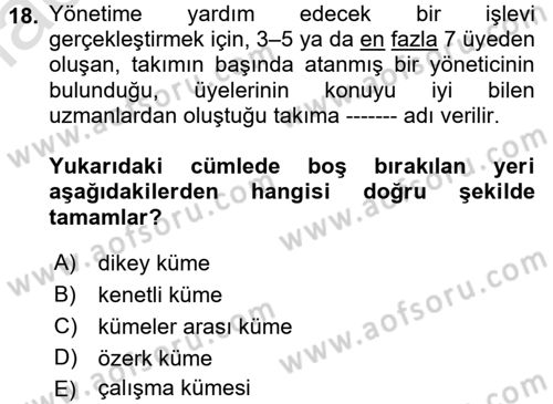 Yönetici Asistanlığı Dersi Ara Sınavı Deneme Sınav Soruları 18. Soru