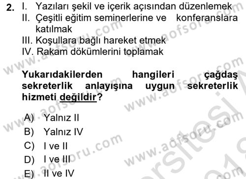 Yönetici Asistanlığı Dersi 2017 - 2018 Yılı (Vize) Ara Sınav Soruları 2. Soru