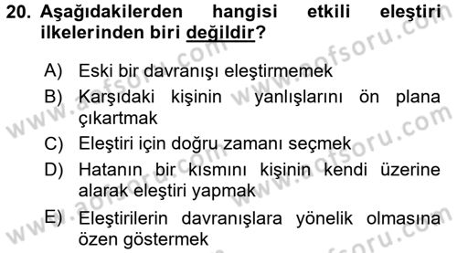 Yönetici Asistanlığı Dersi 2017 - 2018 Yılı (Vize) Ara Sınav Soruları 20. Soru