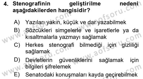 Yönetici Asistanlığı Dersi 2017 - 2018 Yılı (Vize) Ara Sınav Soruları 4. Soru