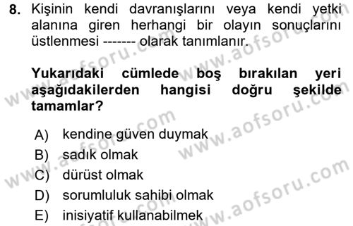 Yönetici Asistanlığı Dersi 2017 - 2018 Yılı (Vize) Ara Sınav Soruları 8. Soru