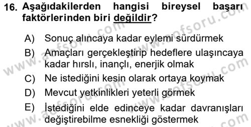 Yönetici Asistanlığı Dersi 2017 - 2018 Yılı (Final) Dönem Sonu Sınav Soruları 16. Soru