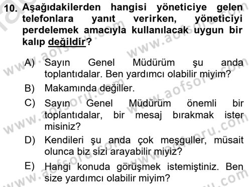 Yönetici Asistanlığı Dersi 2018 - 2019 Yılı 3 Ders Sınav Soruları 10. Soru