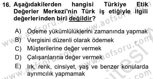 Yönetici Asistanlığı Dersi 2018 - 2019 Yılı 3 Ders Sınav Soruları 16. Soru