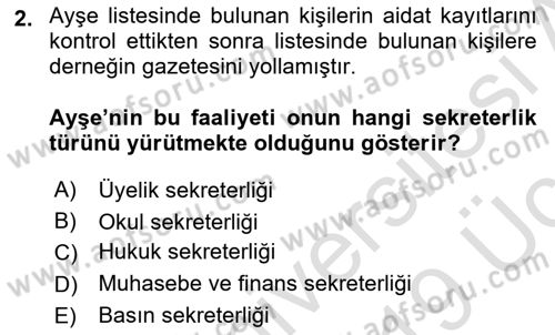 Yönetici Asistanlığı Dersi 2018 - 2019 Yılı 3 Ders Sınav Soruları 2. Soru