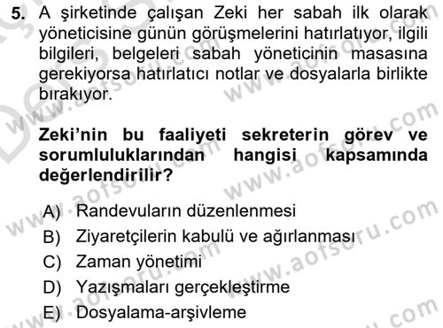 Yönetici Asistanlığı Dersi 2018 - 2019 Yılı 3 Ders Sınav Soruları 5. Soru