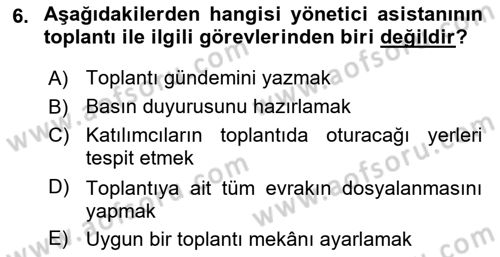Yönetici Asistanlığı Dersi 2018 - 2019 Yılı 3 Ders Sınav Soruları 6. Soru