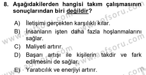 Yönetici Asistanlığı Dersi 2018 - 2019 Yılı 3 Ders Sınav Soruları 8. Soru