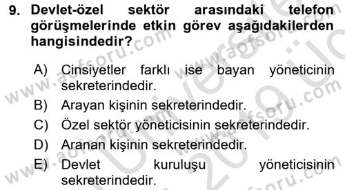 Yönetici Asistanlığı Dersi 2018 - 2019 Yılı 3 Ders Sınav Soruları 9. Soru