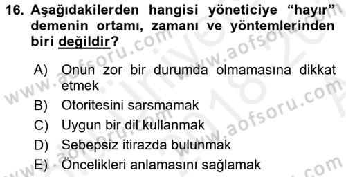 Yönetici Asistanlığı Dersi 2018 - 2019 Yılı (Vize) Ara Sınav Soruları 16. Soru