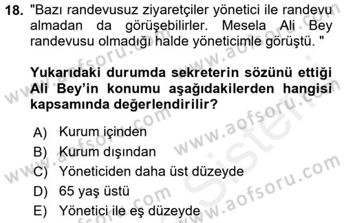 Yönetici Asistanlığı Dersi Ara Sınavı Deneme Sınav Soruları 18. Soru