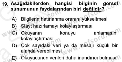 Yönetici Asistanlığı Dersi Ara Sınavı Deneme Sınav Soruları 19. Soru