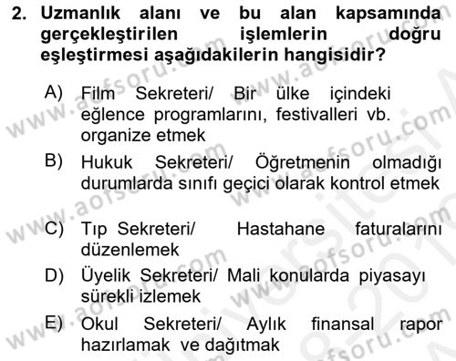 Yönetici Asistanlığı Dersi 2018 - 2019 Yılı (Vize) Ara Sınav Soruları 2. Soru