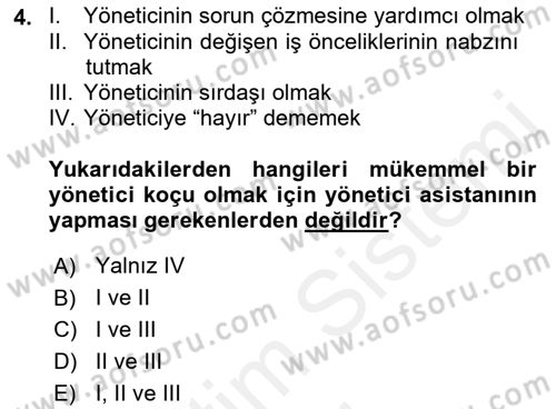Yönetici Asistanlığı Dersi 2018 - 2019 Yılı (Vize) Ara Sınav Soruları 4. Soru