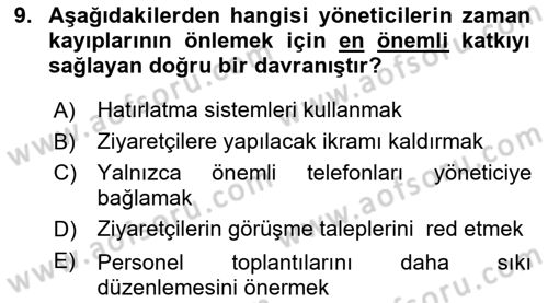 Yönetici Asistanlığı Dersi 2018 - 2019 Yılı (Vize) Ara Sınav Soruları 9. Soru