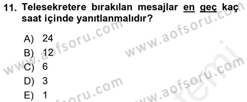 Yönetici Asistanlığı Dersi 2018 - 2019 Yılı (Final) Dönem Sonu Sınav Soruları 11. Soru