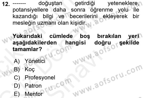 Yönetici Asistanlığı Dersi 2018 - 2019 Yılı (Final) Dönem Sonu Sınav Soruları 12. Soru