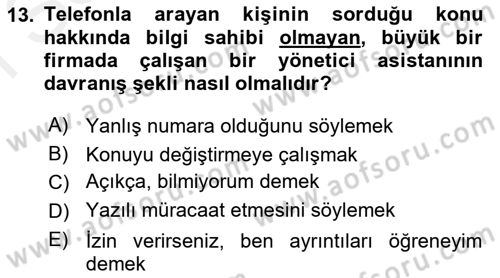 Yönetici Asistanlığı Dersi 2018 - 2019 Yılı (Final) Dönem Sonu Sınav Soruları 13. Soru
