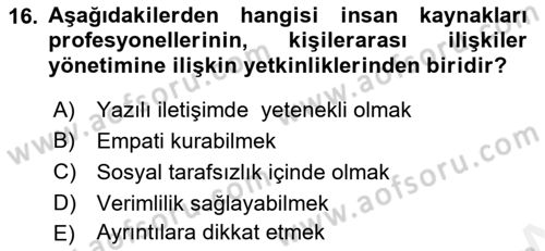 Yönetici Asistanlığı Dersi 2018 - 2019 Yılı (Final) Dönem Sonu Sınav Soruları 16. Soru