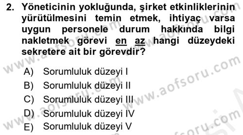 Yönetici Asistanlığı Dersi 2018 - 2019 Yılı (Final) Dönem Sonu Sınav Soruları 2. Soru