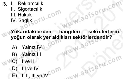 Yönetici Asistanlığı Dersi 2018 - 2019 Yılı (Final) Dönem Sonu Sınav Soruları 3. Soru