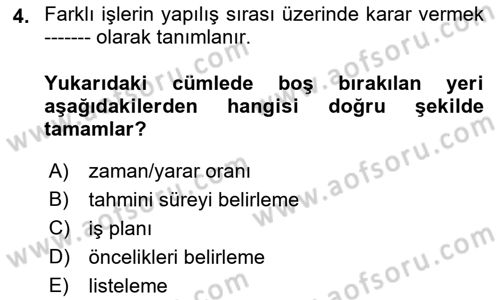 Yönetici Asistanlığı Dersi 2018 - 2019 Yılı (Final) Dönem Sonu Sınav Soruları 4. Soru