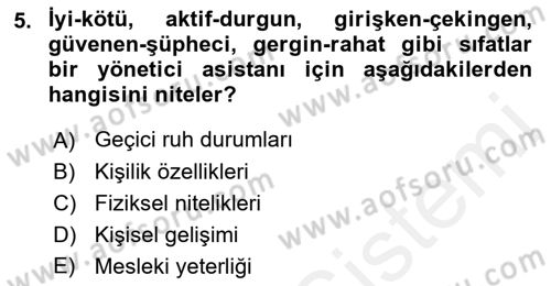 Yönetici Asistanlığı Dersi 2018 - 2019 Yılı (Final) Dönem Sonu Sınav Soruları 5. Soru