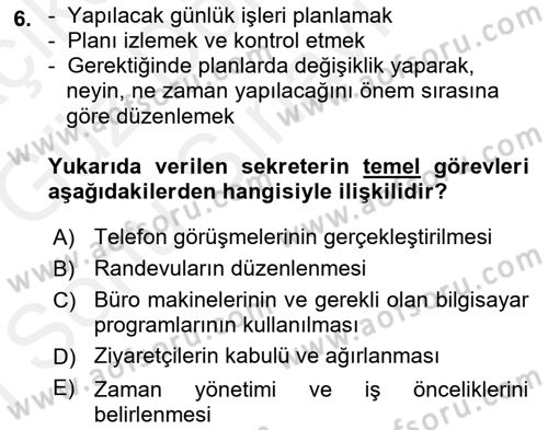 Yönetici Asistanlığı Dersi 2018 - 2019 Yılı (Final) Dönem Sonu Sınav Soruları 6. Soru