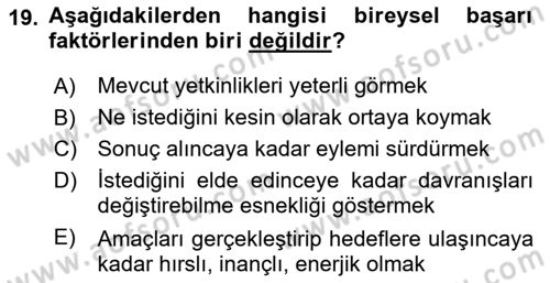 Yönetici Asistanlığı Dersi 2018 - 2019 Yılı Yaz Okulu Sınav Soruları 19. Soru