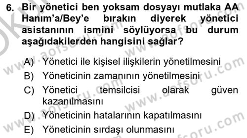 Yönetici Asistanlığı Dersi 2018 - 2019 Yılı Yaz Okulu Sınav Soruları 6. Soru