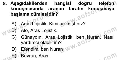 Yönetici Asistanlığı Dersi 2018 - 2019 Yılı Yaz Okulu Sınav Soruları 8. Soru