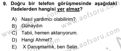 Yönetici Asistanlığı Dersi 2018 - 2019 Yılı Yaz Okulu Sınav Soruları 9. Soru