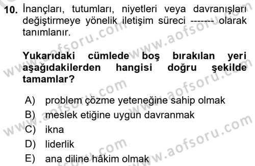 Yönetici Asistanlığı Dersi 2019 - 2020 Yılı (Vize) Ara Sınav Soruları 10. Soru