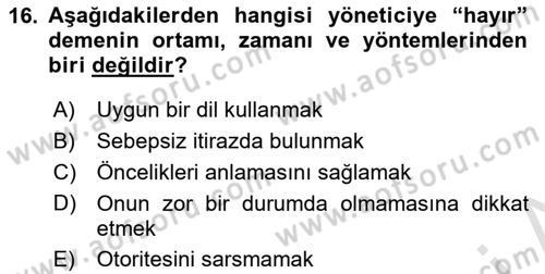 Yönetici Asistanlığı Dersi Ara Sınavı Deneme Sınav Soruları 16. Soru