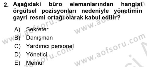 Yönetici Asistanlığı Dersi 2019 - 2020 Yılı (Vize) Ara Sınav Soruları 2. Soru