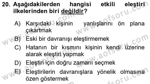 Yönetici Asistanlığı Dersi 2019 - 2020 Yılı (Vize) Ara Sınav Soruları 20. Soru