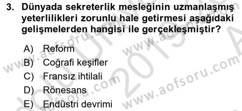 Yönetici Asistanlığı Dersi Ara Sınavı Deneme Sınav Soruları 3. Soru