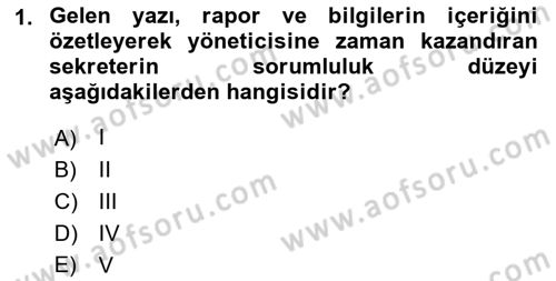 Yönetici Asistanlığı Dersi 2019 - 2020 Yılı (Final) Dönem Sonu Sınavı 1. Soru