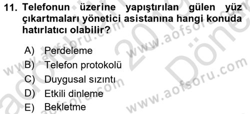 Yönetici Asistanlığı Dersi 2019 - 2020 Yılı (Final) Dönem Sonu Sınavı 11. Soru