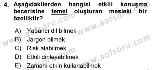 Yönetici Asistanlığı Dersi 2019 - 2020 Yılı (Final) Dönem Sonu Sınavı 4. Soru